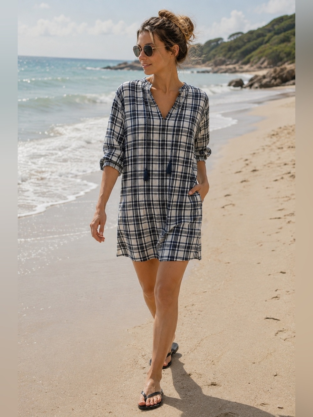 Madewell Navy, Black and White Plaid Tunic Dress / Beach Cover up, size small